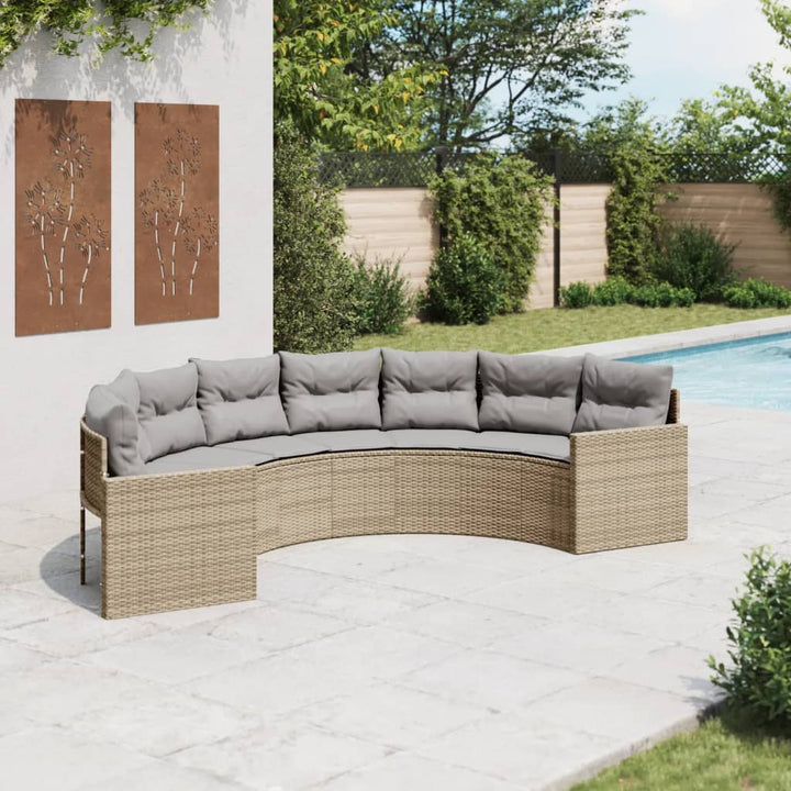 Tuinbank met kussens halfrond poly rattan beige