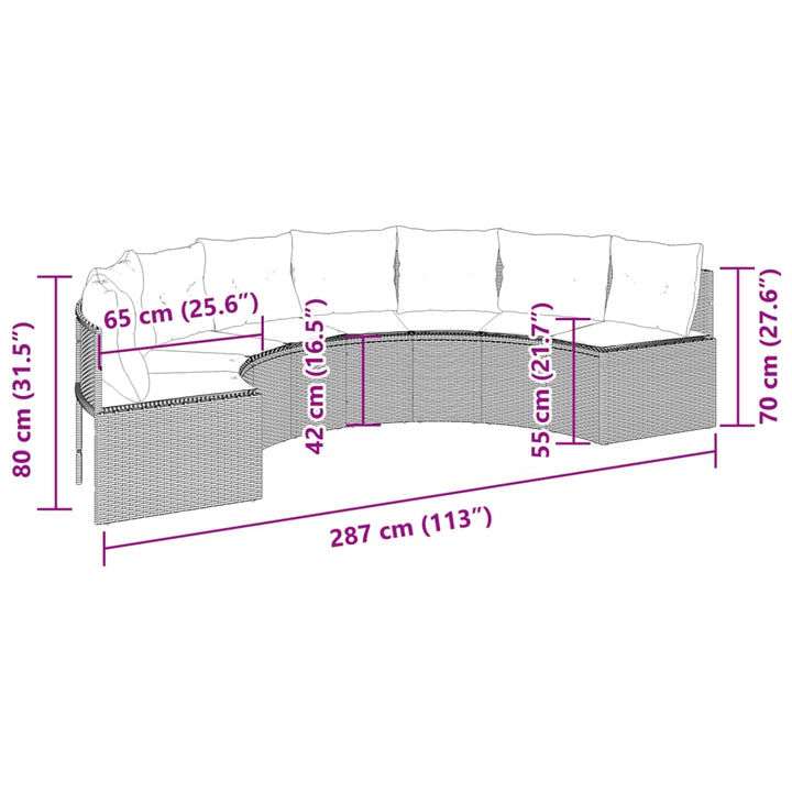 Tuinbank met kussens halfrond poly rattan zwart