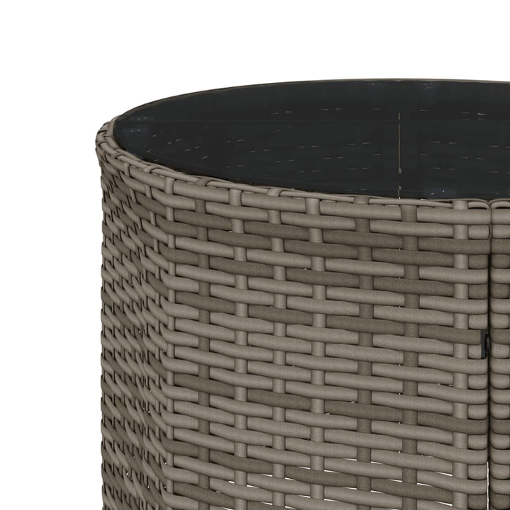 Tuinbank met tafel en kussens rond poly rattan grijs