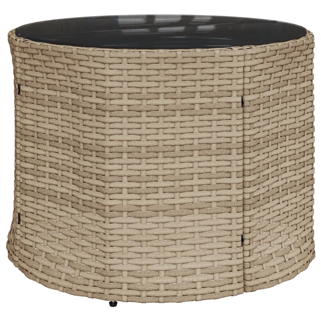 Tuinbank met tafel en kussens rond poly rattan beige