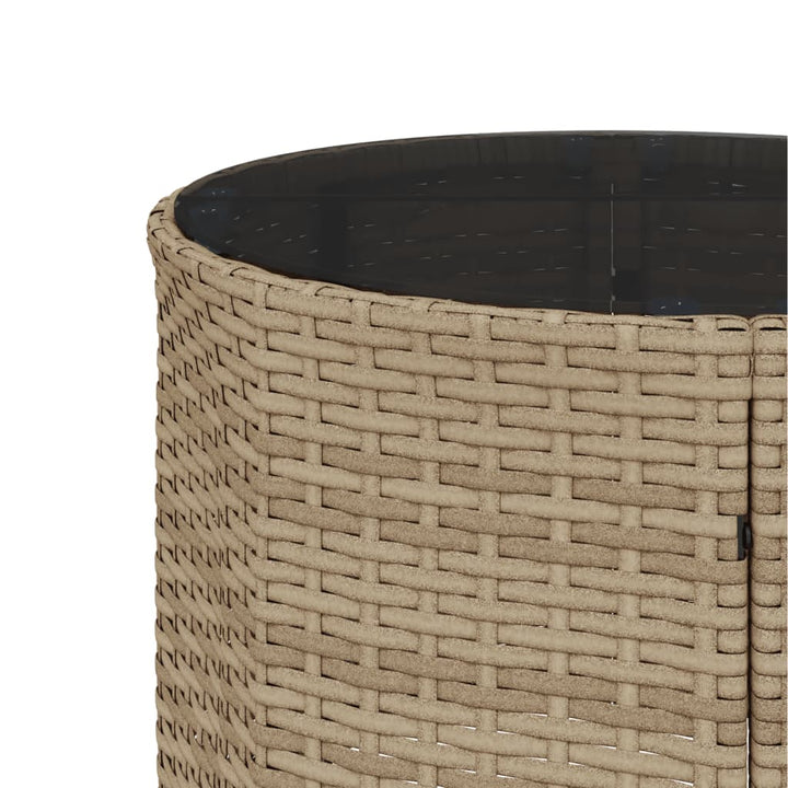 Tuinbank met tafel en kussens rond poly rattan beige