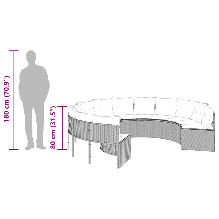 Tuinbank met kussens rond poly rattan zwart