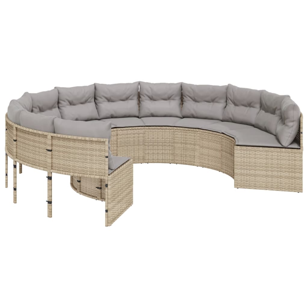 Tuinbank met kussens rond poly rattan beige