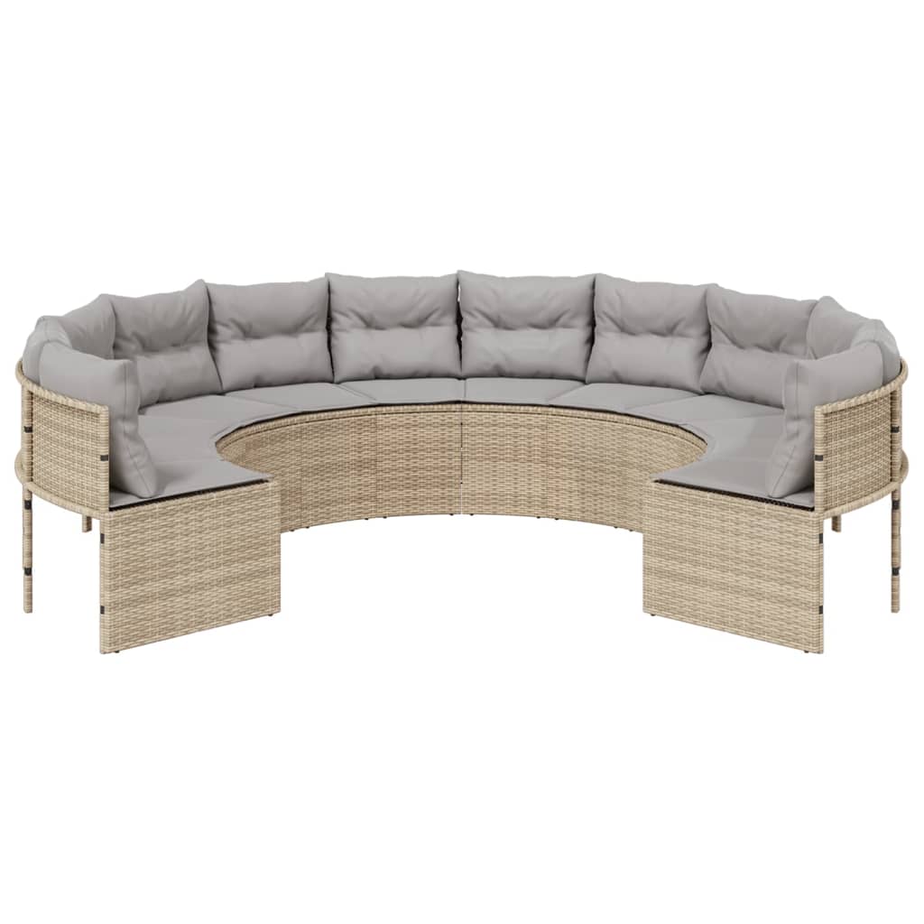 Tuinbank met kussens rond poly rattan beige