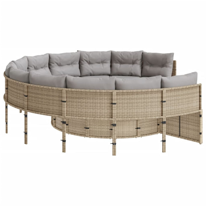 Tuinbank met kussens rond poly rattan beige