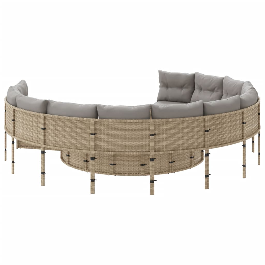 Tuinbank met kussens rond poly rattan beige