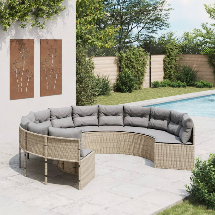 Tuinbank met kussens rond poly rattan beige