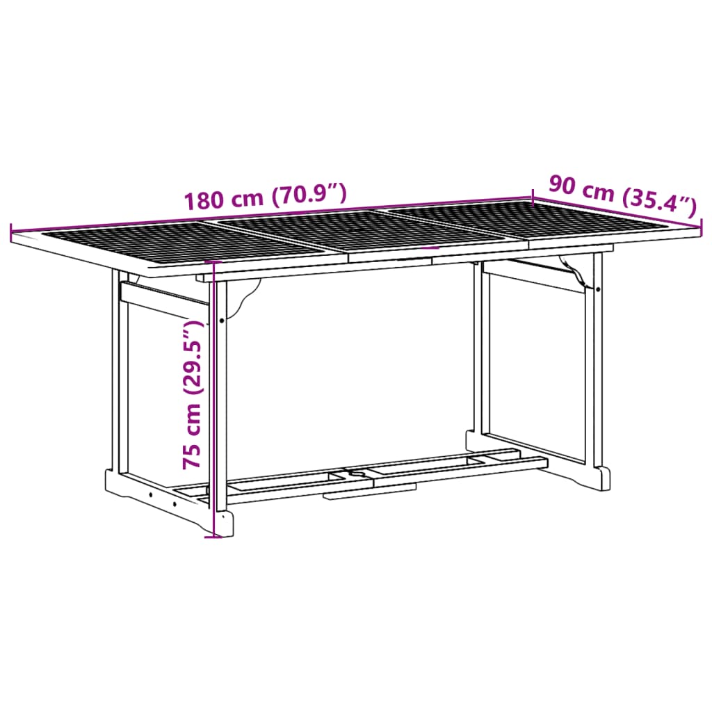 9-delige Tuinset 180x90x75 cm massief acaciahout