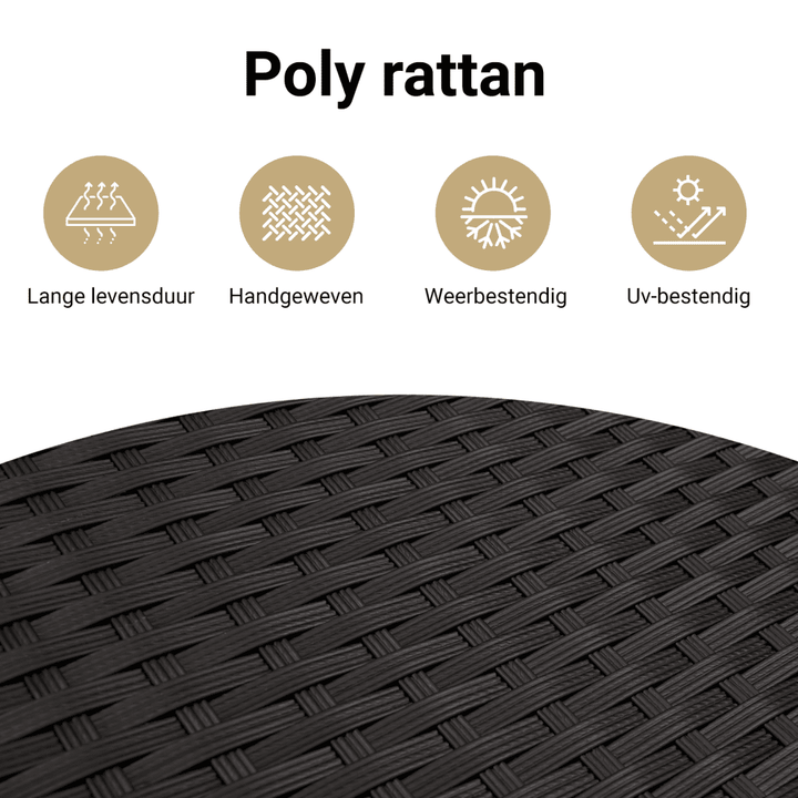 Tuinbank 2-zits met luifel en voetenbanken poly rattan zwart