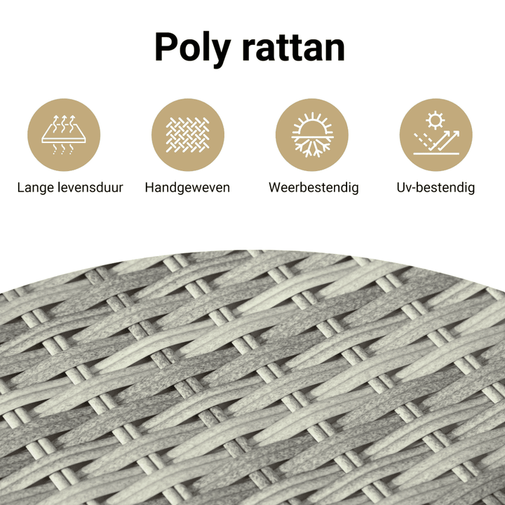 Tuinbank 2-zits luifel en voetenbanken poly rattan lichtgrijs