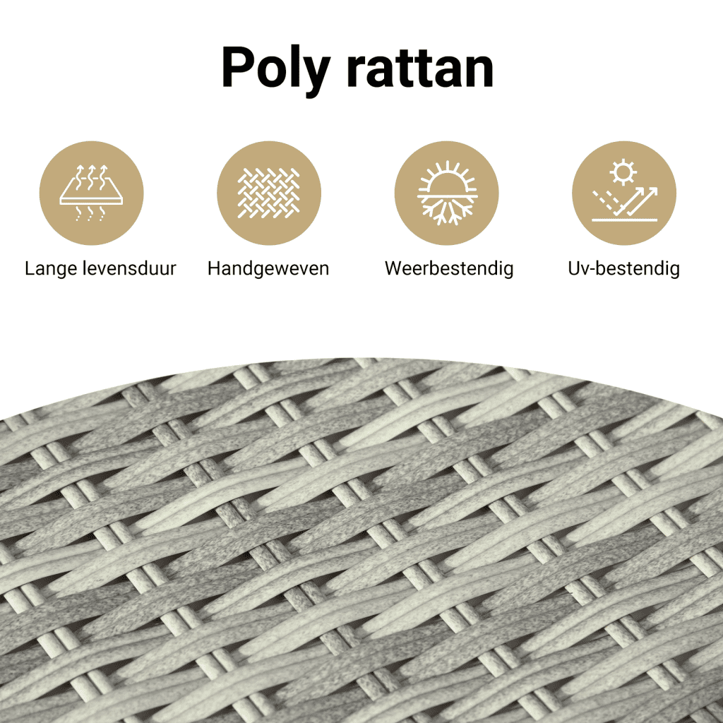 Tuinbank 2-zits luifel en voetenbanken poly rattan lichtgrijs