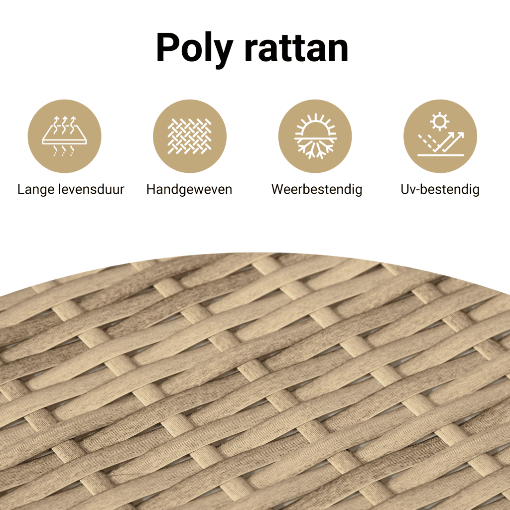 7-delige Tuinset met kussens poly rattan gemengd beige