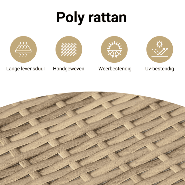 Tuinbank met kussen poly rattan en acaciahout beige