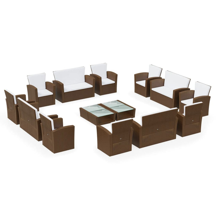 16-delige Loungeset met kussens poly rattan bruin - Griffin Retail