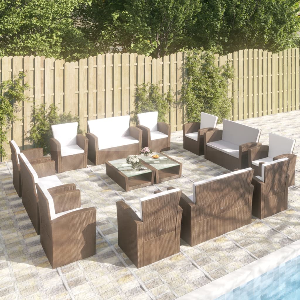 16-delige Loungeset met kussens poly rattan bruin - Griffin Retail