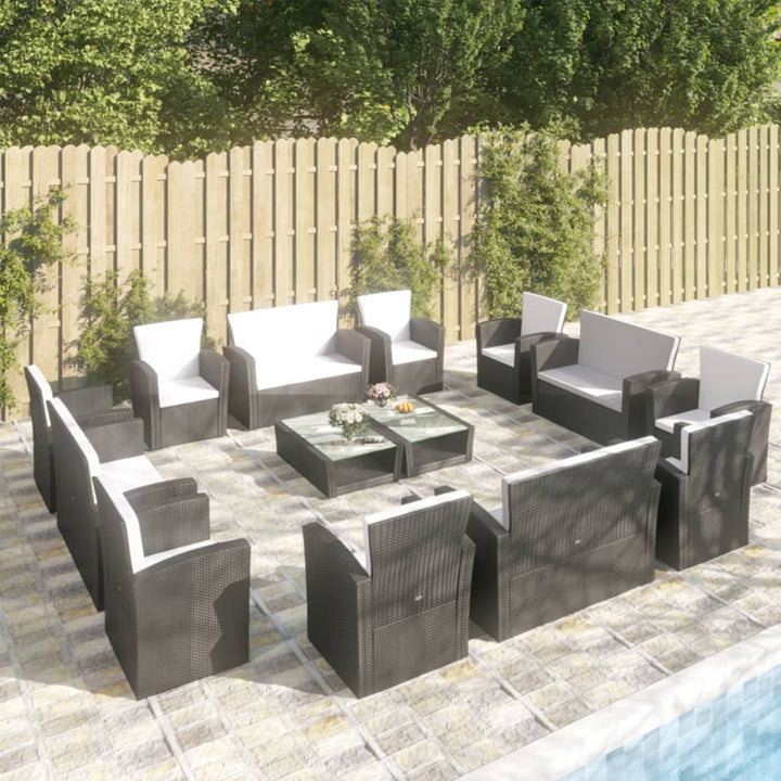 16-delige Loungeset met kussens poly rattan zwart - Griffin Retail