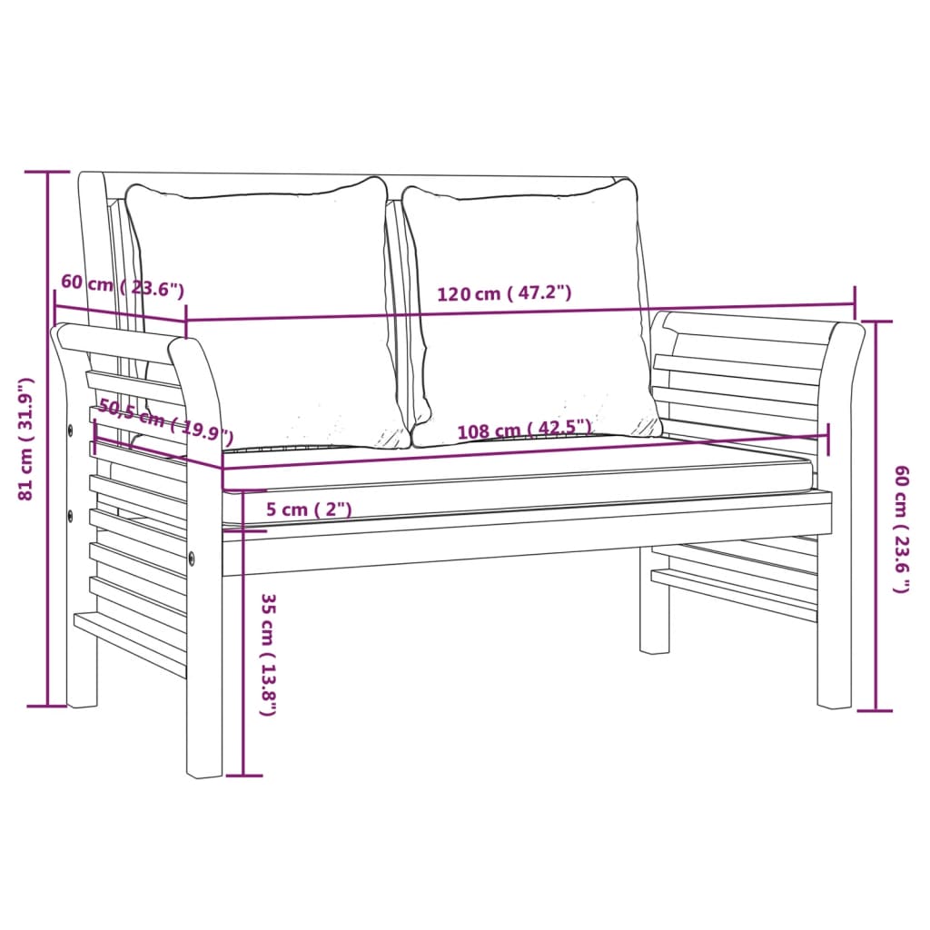 2-delige Loungeset met donkergrijze kussens massief hout - Griffin Retail