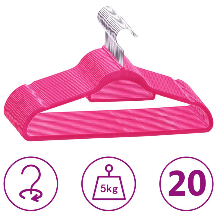 20-delige Kledinghangerset anti-slip fluweel roze - Griffin Retail