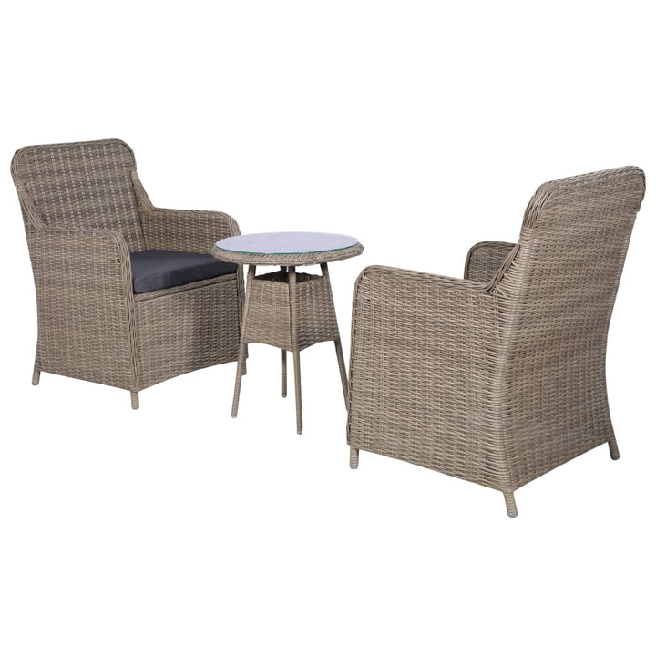 3-delige Bistroset met kussens poly rattan bruin - Griffin Retail