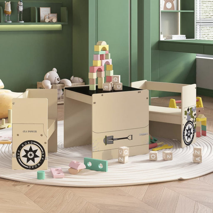 3-delige Kindertafel- en stoelenset off-road-auto-ontwerp MDF - Griffin Retail