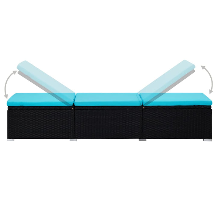 3-delige Ligbeddenset met theetafel poly rattan zwart - Griffin Retail