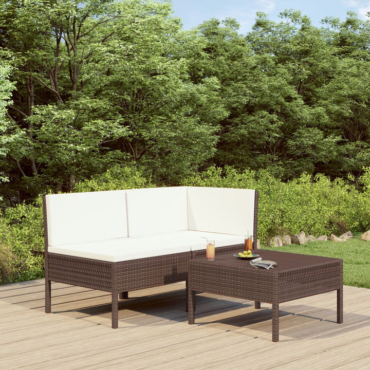 3-delige Loungeset met kussens poly rattan bruin - Griffin Retail