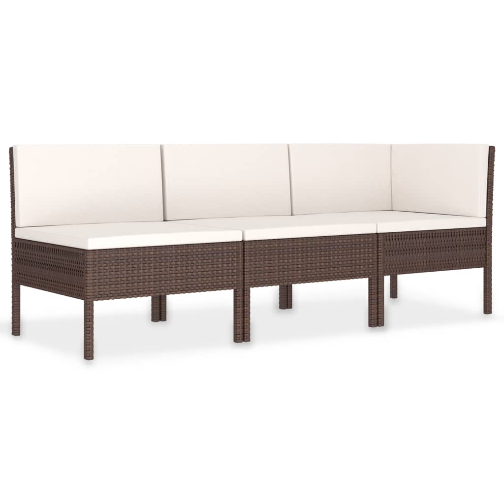 3-delige Loungeset met kussens poly rattan bruin - Griffin Retail