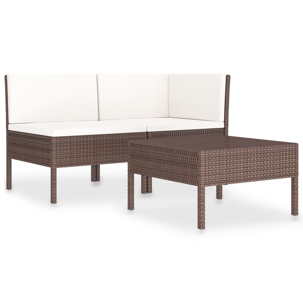 3-delige Loungeset met kussens poly rattan bruin - Griffin Retail