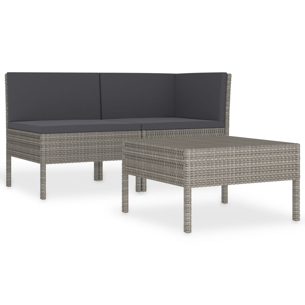 3-delige Loungeset met kussens poly rattan grijs - Griffin Retail