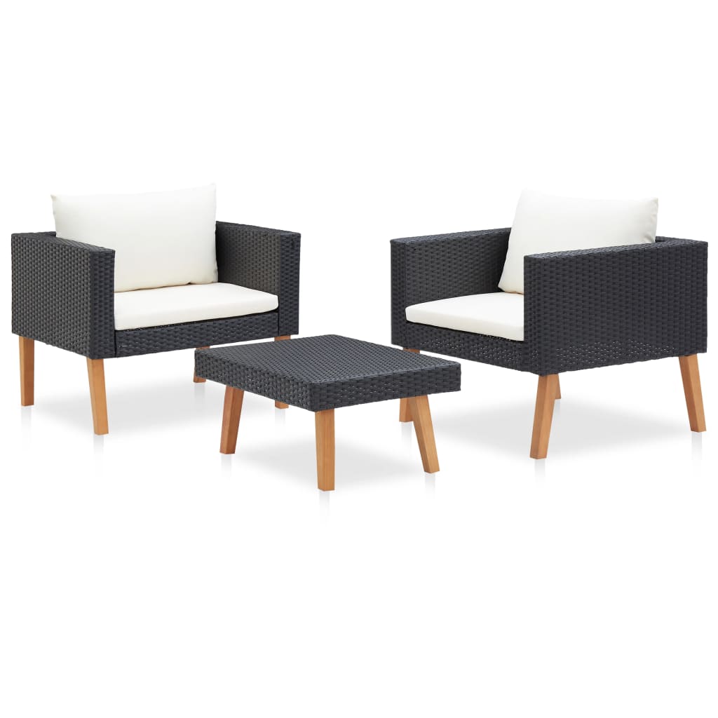 3-delige Loungeset met kussens poly rattan zwart - Griffin Retail