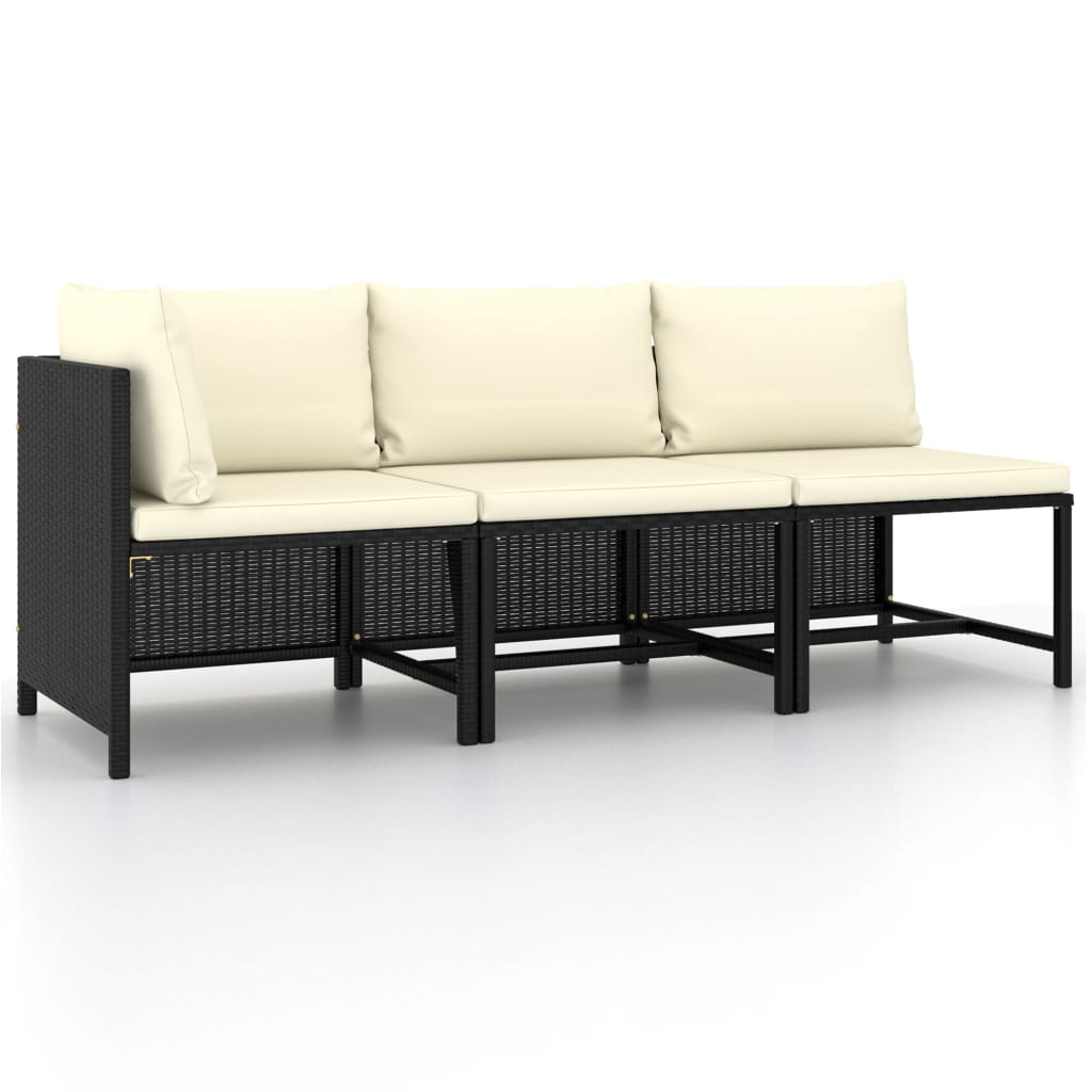 3-delige Loungeset met kussens poly rattan zwart - Griffin Retail