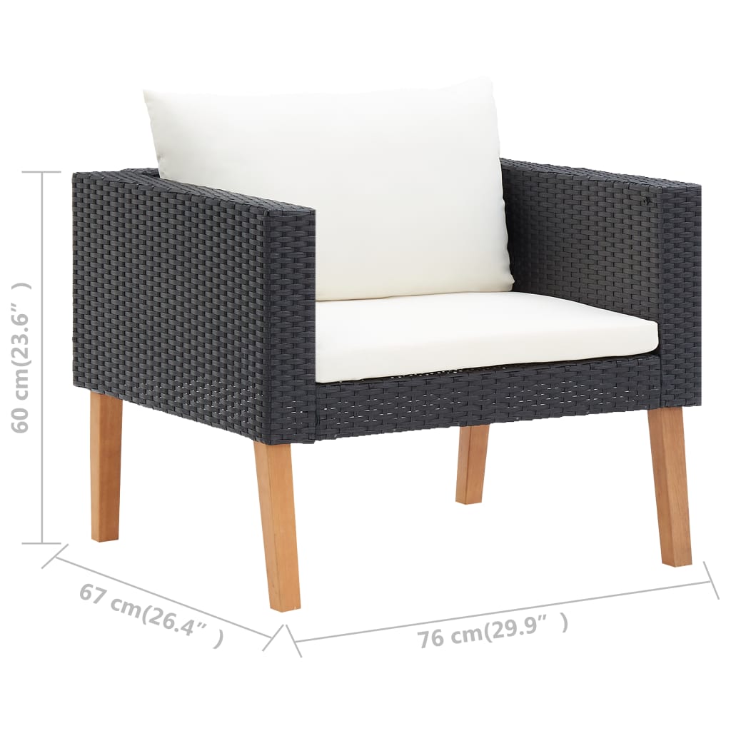 3-delige Loungeset met kussens poly rattan zwart - Griffin Retail