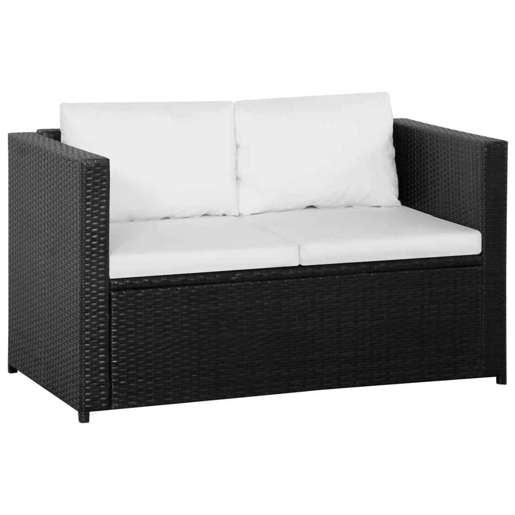 3-delige Loungeset met kussens poly rattan zwart - Griffin Retail