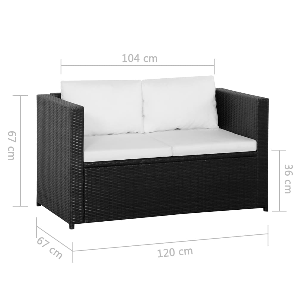 3-delige Loungeset met kussens poly rattan zwart - Griffin Retail