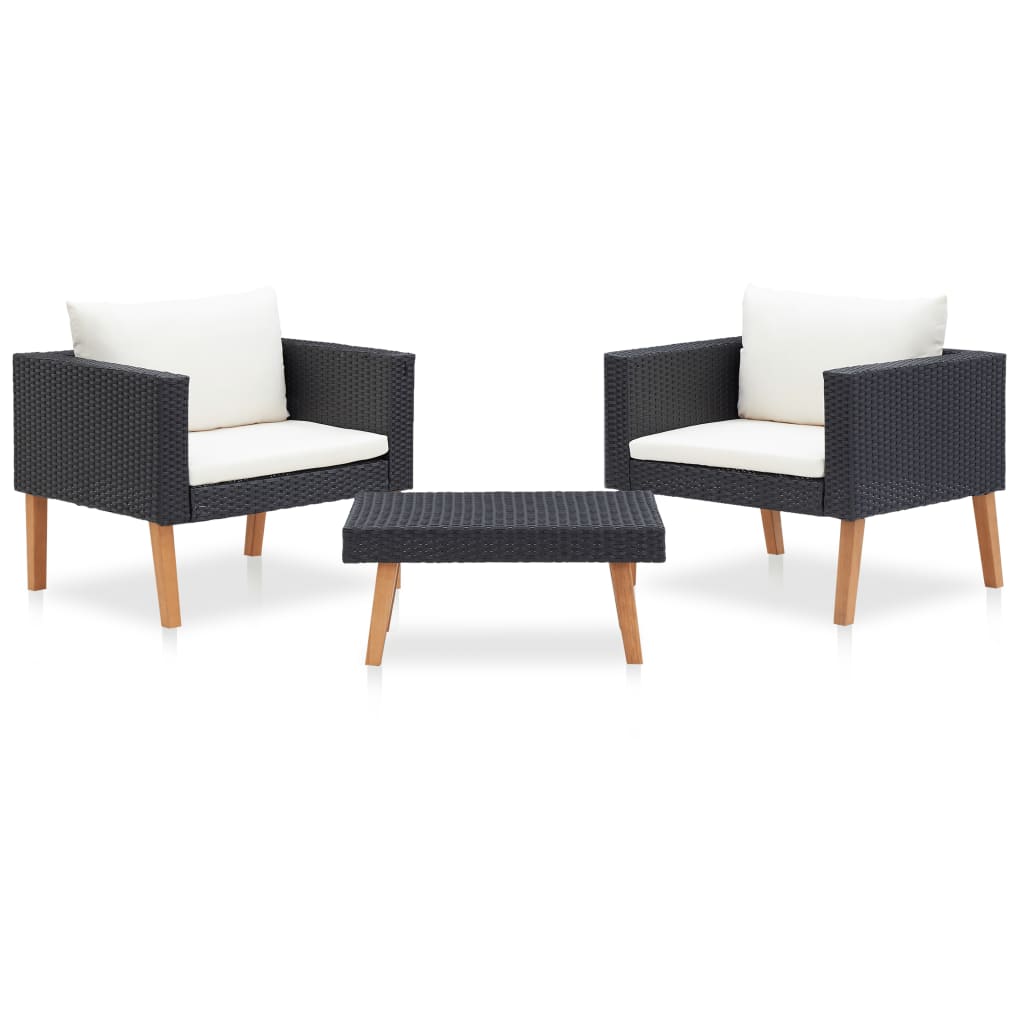 3-delige Loungeset met kussens poly rattan zwart - Griffin Retail