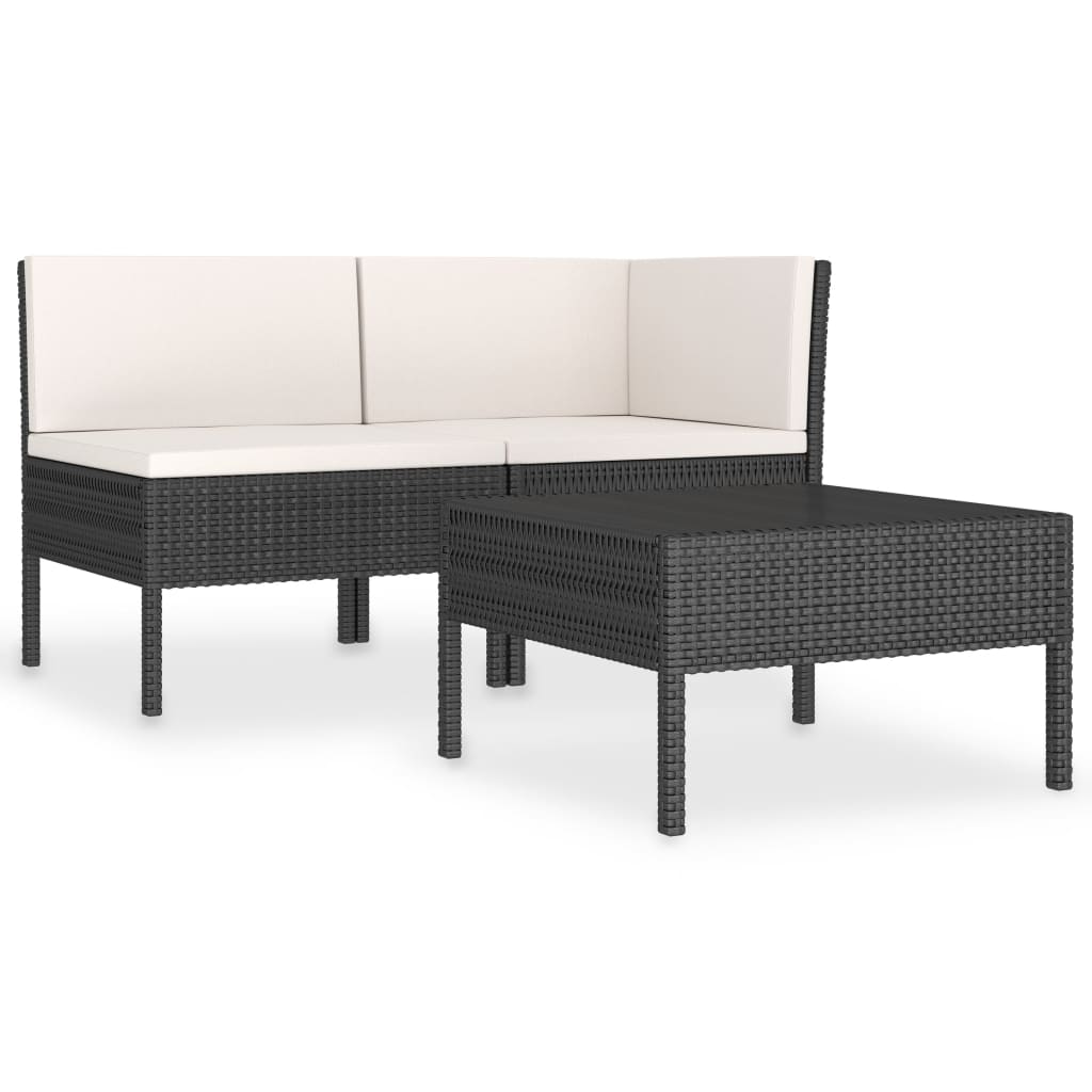 3-delige Loungeset met kussens poly rattan zwart - Griffin Retail