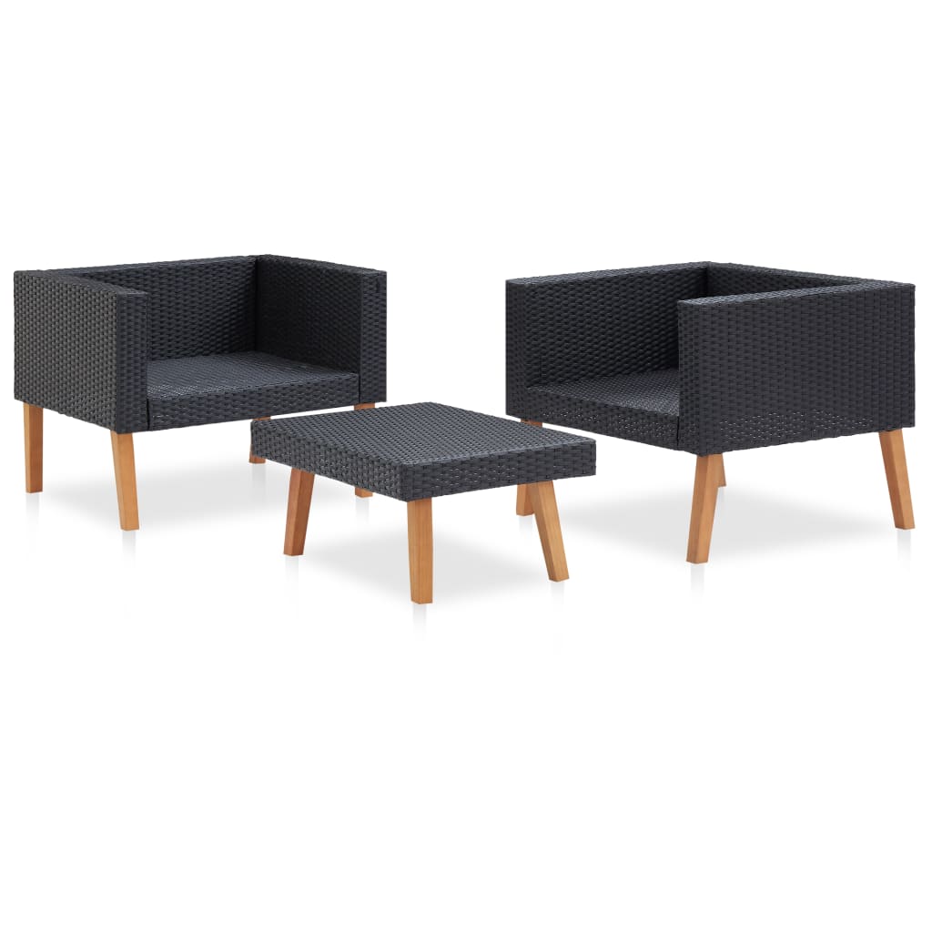 3-delige Loungeset met kussens poly rattan zwart - Griffin Retail