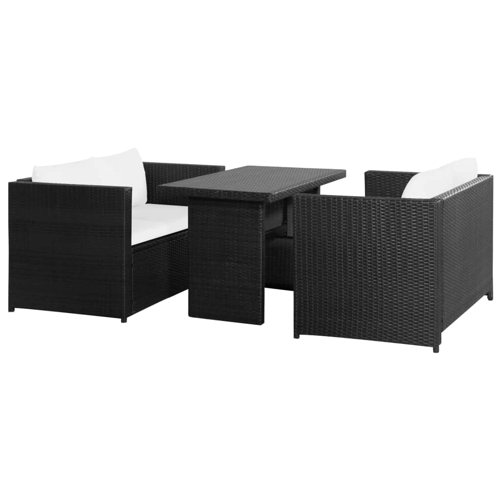 3-delige Loungeset met kussens poly rattan zwart - Griffin Retail