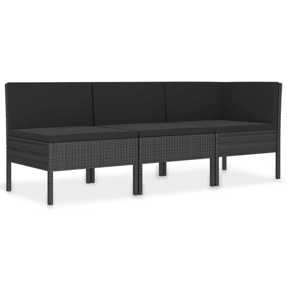 3-delige Loungeset met kussens poly rattan zwart - Griffin Retail