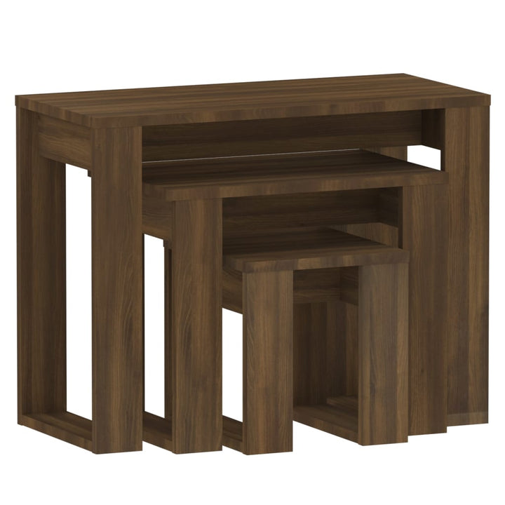 3-delige Tafeltjesset bewerkt hout bruineikenkleurig - Griffin Retail