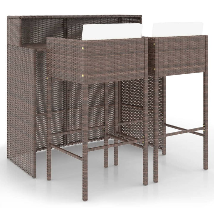 3-delige Tuinbarset met kussens poly rattan bruin - Griffin Retail