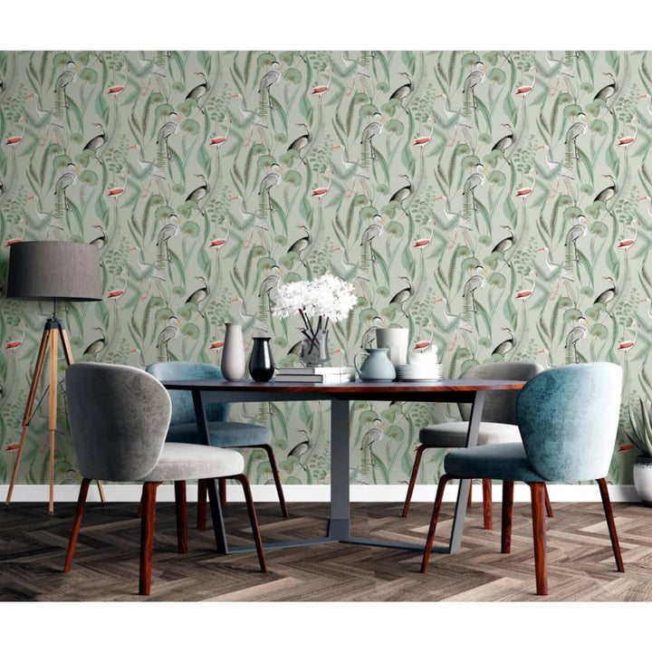 DUTCH WALLCOVERINGS Behang Flamingo mintkleurig