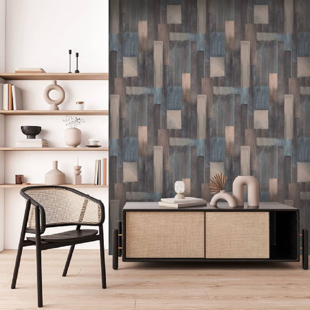 DUTCH WALLCOVERINGS Behang Wood blauw en bruin