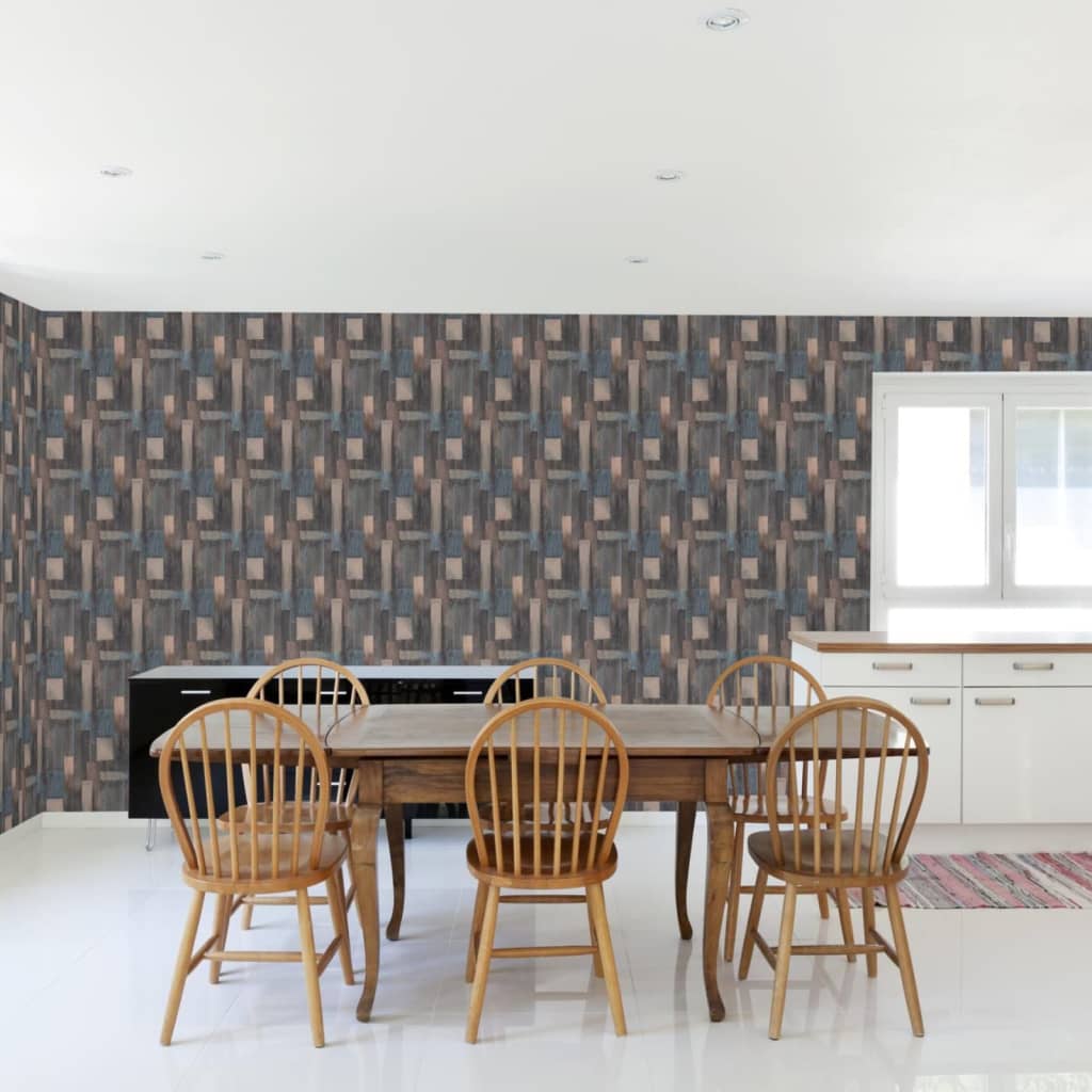 DUTCH WALLCOVERINGS Behang Wood blauw en bruin