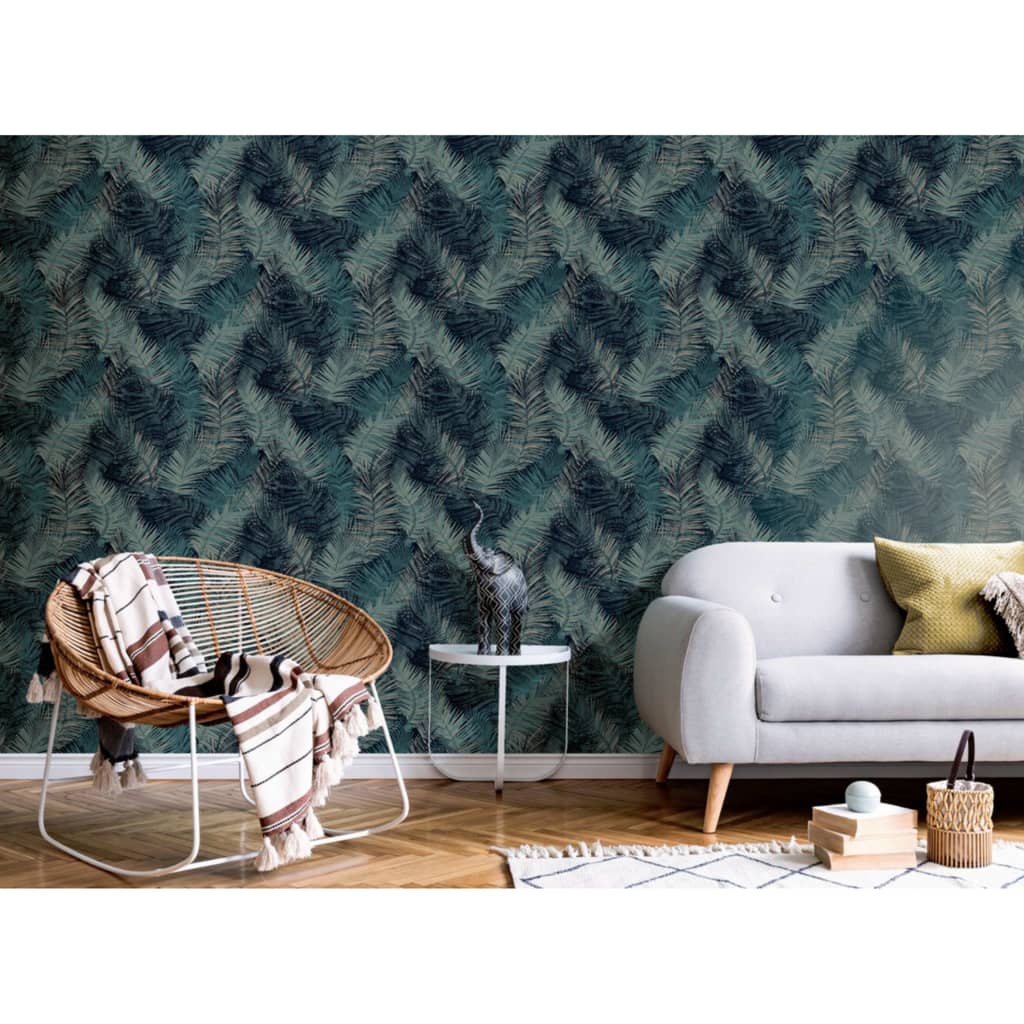 DUTCH WALLCOVERINGS Behang Palm petrolblauw