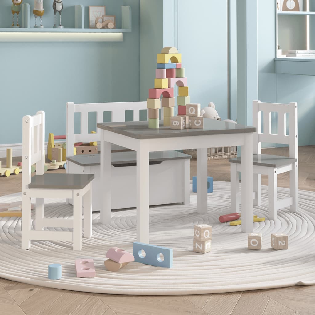 4-delige Kindertafel- en stoelenset MDF wit en grijs - Griffin Retail