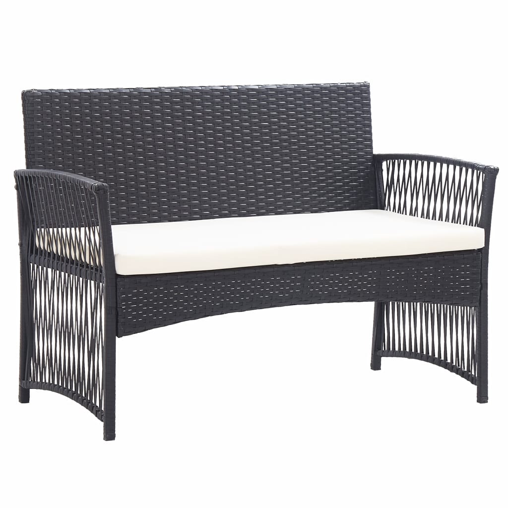 4-delige Loungeset met kussen poly rattan zwart - Griffin Retail