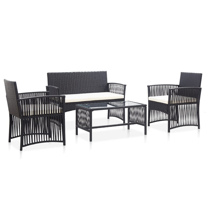 4-delige Loungeset met kussen poly rattan zwart - Griffin Retail