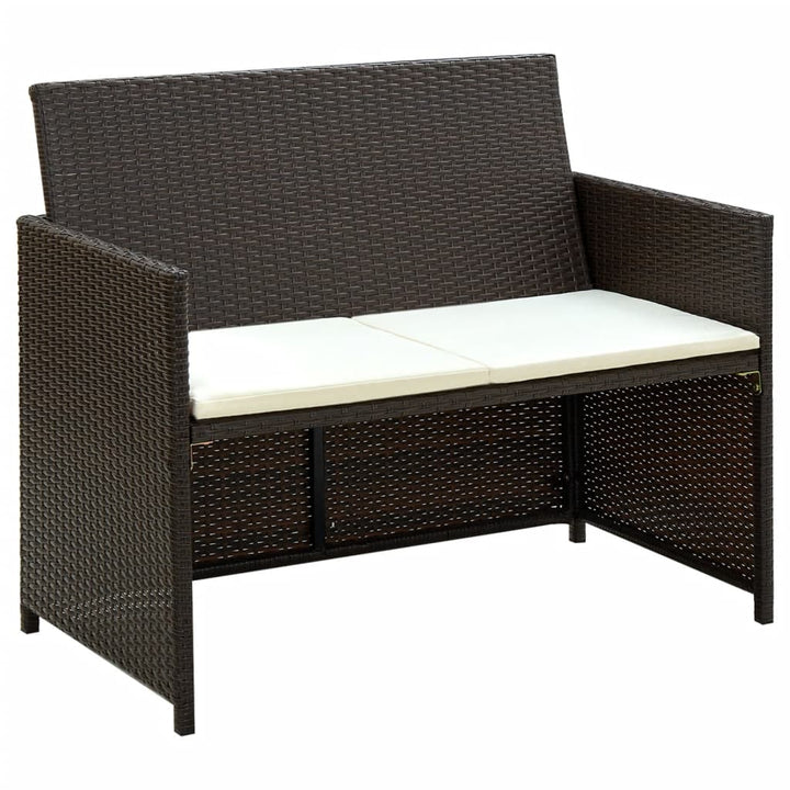 4-delige Loungeset met kussens poly rattan bruin - Griffin Retail