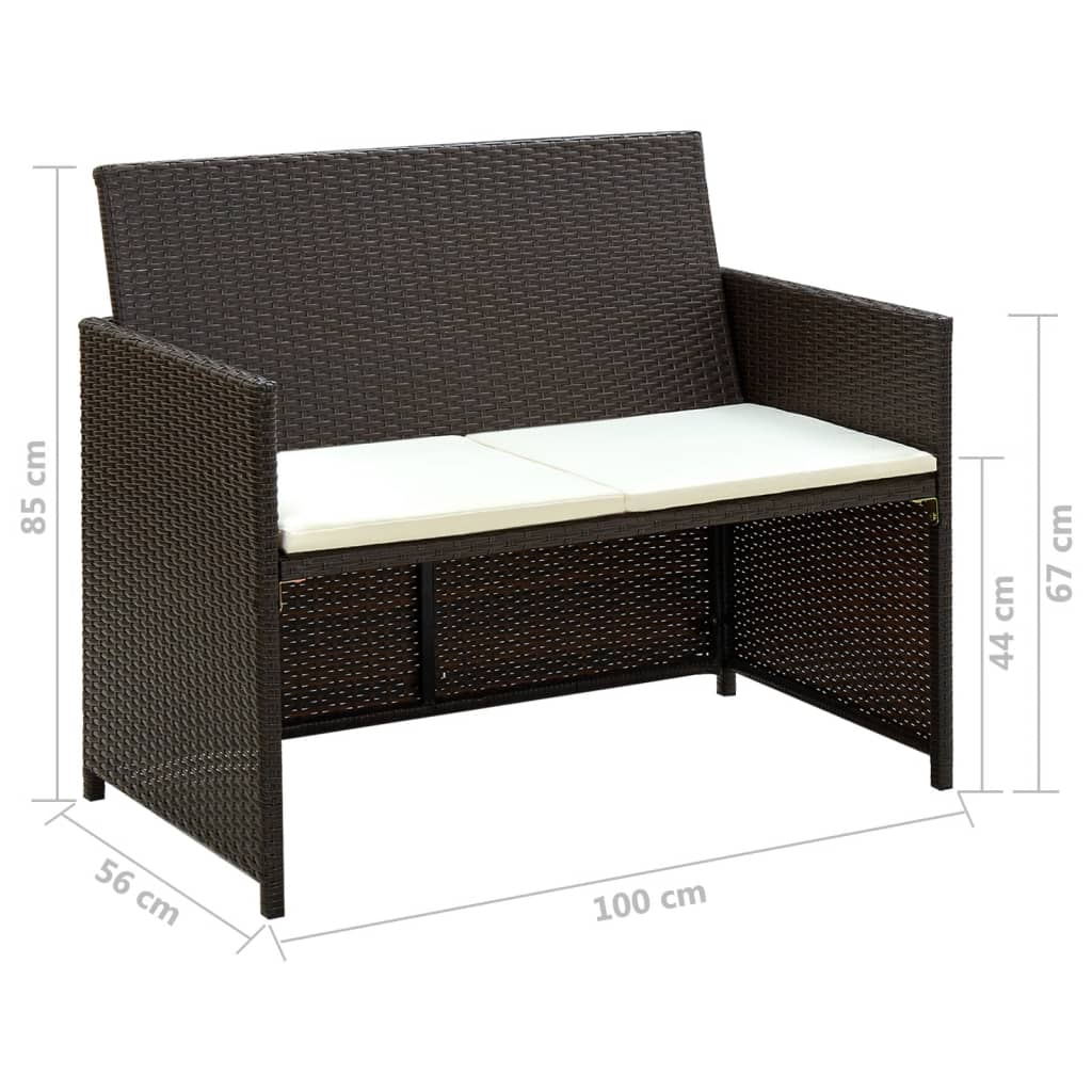 4-delige Loungeset met kussens poly rattan bruin - Griffin Retail